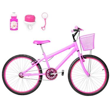 Imagem de Bicicleta Infantil Feminina Aro 24 Alumínio Colorido + Kit Passeio-Feminino