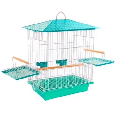 Imagem de Gaiola Calopsita Mansa Comedouro Bebedouro Vivo Pet Aves Acessórios Brinquedos (Verde)