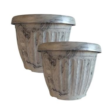 Imagem de Kit 2 Vaso Redondo Grego 18x15cm Marmorizado 3 Litros de Plástico 01 Pequeno Para Plantas e Flores Decorativo