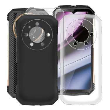 Imagem de KJYFOANI Capa para Doogee S110, com [2 x películas protetoras de vidro temperado], capa de proteção de silicone macio preto à prova de choque para Doogee S110 (6,6 polegadas) - Preto e transparente