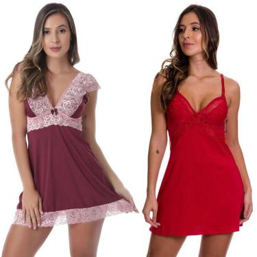 Imagem de KIT 2 Camisolas em Microfibra Pijama sem Bojo Estilo Sedutor - AG-DR307-DR195