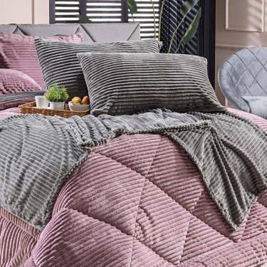 Imagem de Kit De Peseira Canelada Denver C/ Fronhas 03pçs - Tecido Canelado Mantinha Cinza