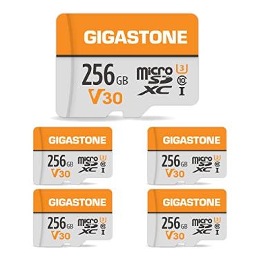 Imagem de Gigastone Pacote com 5 cartões micro SD de 256 GB, vídeo Pro 4K, GoPro, vigilância, câmera de segurança, câmera de ação, drone, cartão de memória 100 MB/s MicoSDXC UHS-I V30 Classe 10
