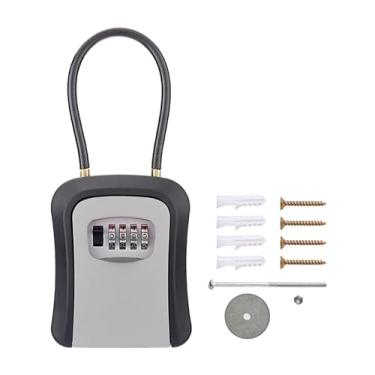 Imagem de predolo Caixa de bloqueio de armazenamento de chave com combinação de 4 dígitos tamanho interno 8.6x6.5x3cm código reajustável à prova d'água para maçaneta de, Cinza
