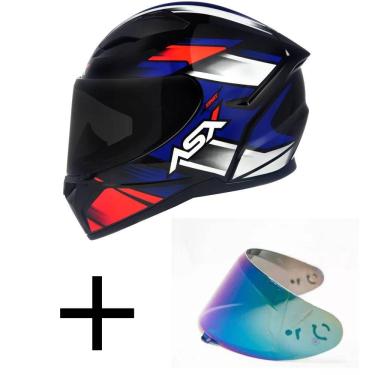 Imagem de Capacete ASX City Start Preto Vermelho e Azul Mais Viseira Camaleão