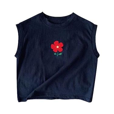 Imagem de Camisa de manga comprida para meninas tamanho 8 crianças bebês meninas lindas flores sem mangas camiseta top uniformes para, Azul-marinho, 10-13 Years