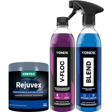 Imagem de Revitalizador de Plásticos Externos Rejuvex + V-Floc Shampoo + Cera Blend Spray Vitrificadora Vonixx