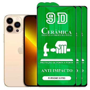 Imagem de Kit 3x Película Compatível com iPhone 13 Pro - 9D Cerâmica Protetora Resistente Anti Impacto Queda Choque Shock Flexível Nano Gel Compatível com 3D 5D 100D