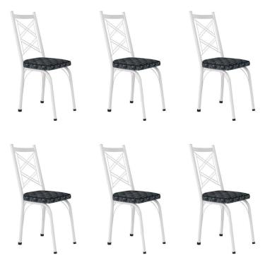 Imagem de Kit 6 Cadeiras de Cozinha Delaware Estampado Mosaico Silver Pés de Ferro Branco - Pallazio
