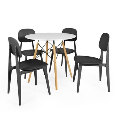 Imagem de Conjunto Mesa de Jantar Redonda Eiffel Branca 80cm com 4 Cadeiras Itália - Preto