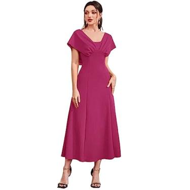 Imagem de Camisa Feminina Solid Fold Pleated Detail A-line Dress (Color : Hot Pink, Size : X-Small)