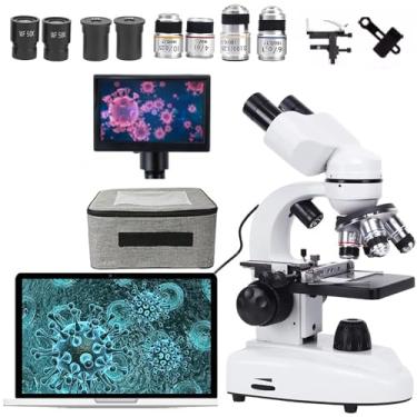 Imagem de Kit profissional de microscópio binocular HD com tela de 5 polegadas, lentes revestidas EBC atualizadas para observação, vem com bolsa de presente para experimento + bolsa de armazenamento-30000x