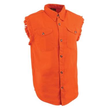 Imagem de Milwaukee Leather DM1003 Camisa jeans masculina laranja leve com visual desgastado sem mangas - Grande