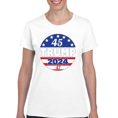 Imagem de Camiseta feminina Trump 2024 45 47 President MAGA Make America Great Again FJB Lets Go Brandon America First Flag, Branco, 3G
