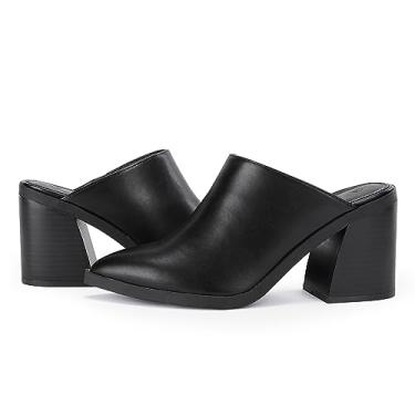 Imagem de JeimPoey Sapato feminino mules bico fechado sem cadarço salto bloco grosso sem costas nuas, Preto - 2, 37