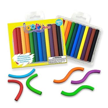 Imagem de Loopy Hues Giz de cera dobrável para crianças, artes e artesanato, material escolar, giz de cera 3D com letras e números, sem necessidade de afiar, cores sortidas (pacote com 12 - redondo)