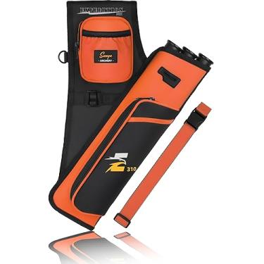 Imagem de SUNYA Aljava de quadril de tiro com arco para flechas. Inclui suporte de flecha de 3 tubos, bolsos de acessórios e cinto. Adequado para prática de arco composto e recurvo. (Laranja)