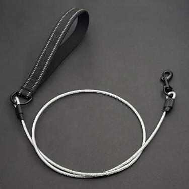 Imagem de YUDOTE Coleira para cães à prova de mastigação, cabo de aço de 1,8 m com alça acolchoada macia refletiva, preta