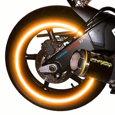 Imagem de customTAYLOR33 Fitas de borda de segurança com direitos autorais refletivas de grau de alta intensidade laranja - (deve escolher o tamanho do seu aro) (25 cm (tamanho do pneu, para e-scooters em pé, etc.))