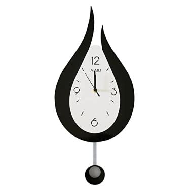 Imagem de Relógio de parede grande silencioso com decoração moderna de 20,4 polegadas com pêndulo algarismos arábicos gota de água operação da bateria para casa sala de estar quarto (cor: prata + preto)