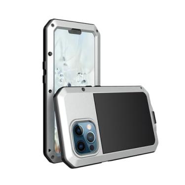 Imagem de HAO RIYLN Capa para iPhone 15 Pro Max/15 Pro/15 Plus/15, capa de metal à prova d'água com carregamento sem fio, cobertura total, grau militar, prata, 15 Pro Max