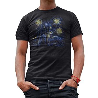 Imagem de Starry Night Darth Vader Van Gogh Camiseta masculina adulto preta, Preto premium, X-Large Tall