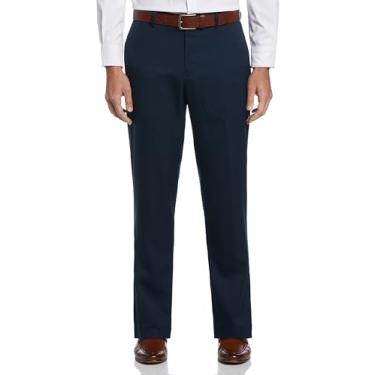 Imagem de Perry Ellis Calça social masculina de sarja com ajuste moderno, frente lisa, tecido elástico, macia e durável, perna reta, Eclipse total, 29W / 30L