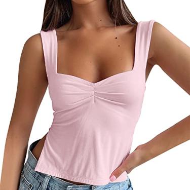 Imagem de Tops de verão para mulheres 2024 cropped Y2k linda sexy frente única decote coração moderno camiseta básica, Ofertas relâmpago rosa, G