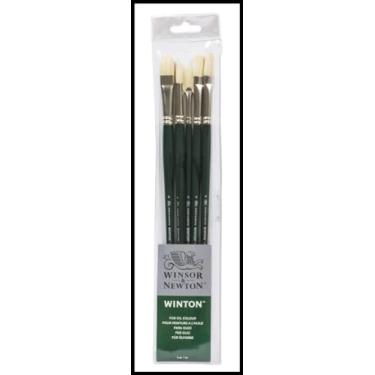 Imagem de Winsor & Newton Escova Winton de cabo longo (pacote com 5) (redondo 6, filbert 6, plano 6, brilhante 8, ventilador 3)
