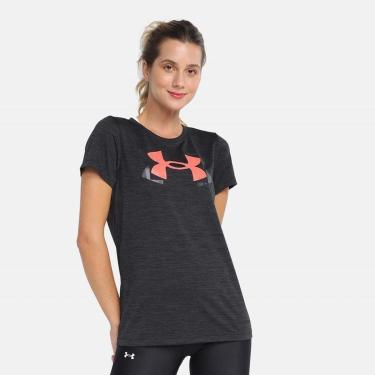 Imagem de Camiseta Under Armour Tech Twist GP Feminina Preto e Rosa-Feminino