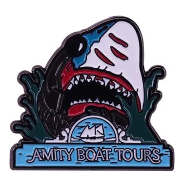 Imagem de Emblema esmaltado Amity Boat Tours Shark Attack clássico dos anos 80 de 3,8 cm, 1.5 Inches, Esmalte, Esmalte