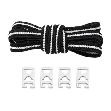 Imagem de Sem Cadarços De Gravata Cadarços Elásticos Cadarços Rápidos E Preguiçosos Para Crianças E Adultos Cadarços Planos Tênis De Borracha Cadarço De Corrida(Black white)