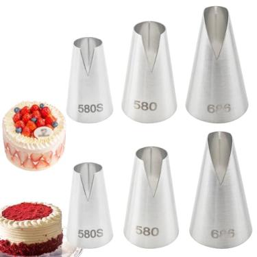 Imagem de Conjunto de 6 pontas de confeitar russas, kit de tubulação de bicos ondulados em forma de V, pontas de confeitar grandes pontas de cupcake para fazer você mesmo em creme de flores de rosa, confeitaria