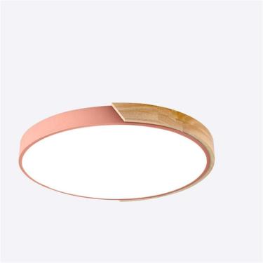 Imagem de Luz de teto LED de madeira moderna com montagem embutida, 12 polegadas 2400LM 6500K, luminária de madeira redonda ultrafina para cozinha, banheiro, sala de estar, quarto, corredor, rosa, esc
