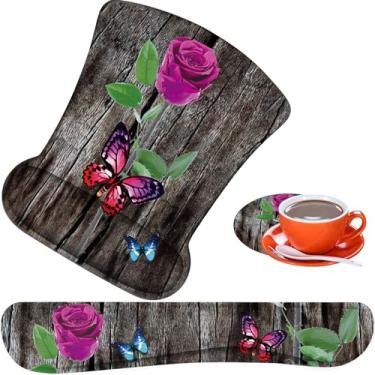 Imagem de Mouse pad ergonômico, almofada de descanso de pulso para mouse + almofada de descanso de pulso para teclado + porta-copos feito de espuma de memória, fácil de usar e aliviar a dor no pulso,