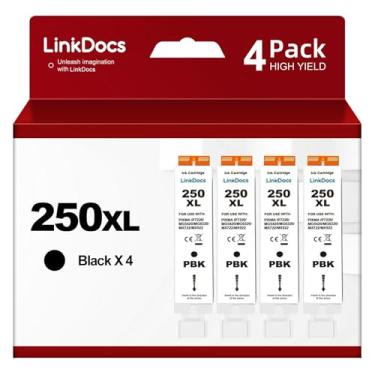 Imagem de LinkDocs Cartucho de tinta preto compatível com 250XL para Canon PGI-250XL PGI 250 XL para uso com PIXMA MX922 MX722 MG5420 MG5520 MG5620 MG6320 MG6420 MG7120 MG7520 iP8720 (4 grandes preto)