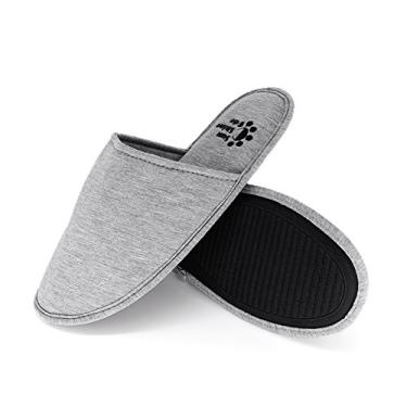 Imagem de Sunshine Code Pantufas femininas laváveis de algodão com espuma de memória e bolsa de viagem combinando para quarto de spa de hotel, Cinza, 7-8