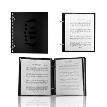 Imagem de Pasta de música, 20 páginas de pasta flip à prova d'água de PVC dupla face com 2 anéis de fichário para banda marcial, lira de clarinete, lira de trompete, trombone, flauta - 19 x 16,5 cm