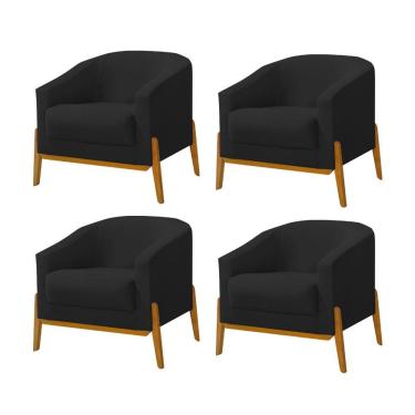 Imagem de Kit 4 Poltronas Living Base em Madeira Maciça Flórida Veludo Preto