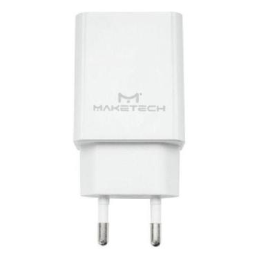 Imagem de Carregador Bivolt Branco Maketech Com Cabo Tipo C Anatel, Branco