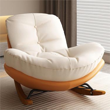 Imagem de Cadeira de balanço moderna com pernas de madeira maciça, cadeira de balanço sem braços Cadeira de balanço com destaque Assento acolchoado com poltrona com encosto alto Cadeira lateral confor