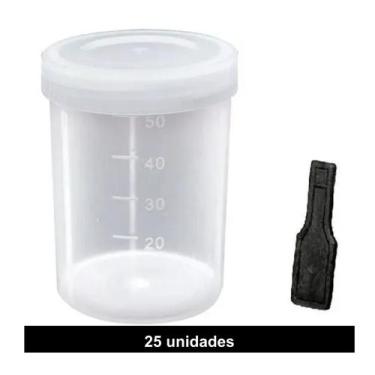 Imagem de Coletor Urina Fezes Com Pá Não Estéril Tampa Branca 50ml kit 25 unidad