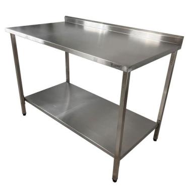 Imagem de Mesa de Aço Inox Industrial 140x70x90 cm com 1 Prateleira Plano Liso c