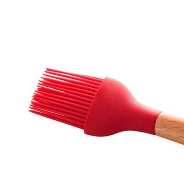 Imagem de Pincel De Cozinha Silicone Cabo Madeira Grande 32Cm Vermelho - Udlandi