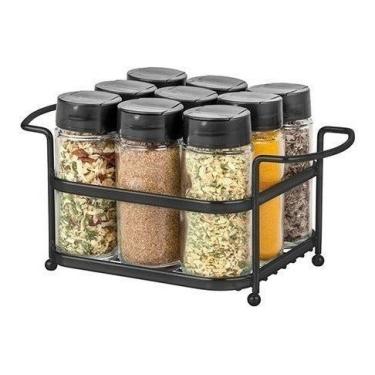 Imagem de Porta Tempero 9 Potes De Vidro Condimento - Passerini, Preto