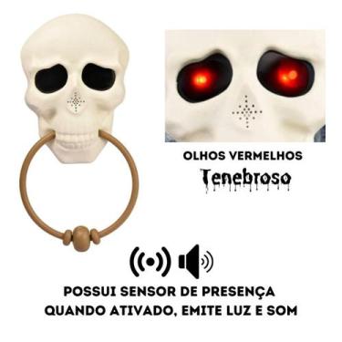 Imagem de Decoração de Halloween Enfeite Porta Campainha Caveira Com Som e Luz -