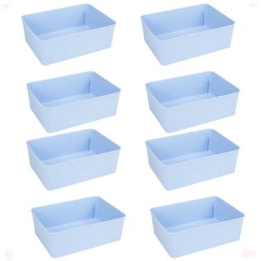 Imagem de Kit 8 Cesto Multiuso Decorativo Azul 19x13,5x6,5Cm - 123 Organizei