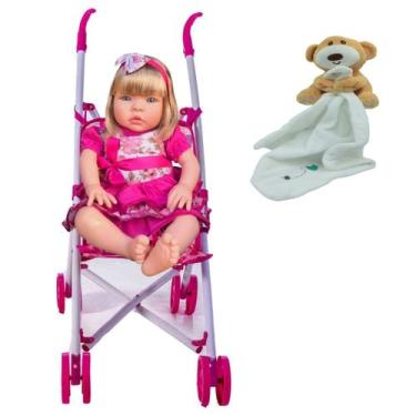 Imagem de Boneca Kiss Estilo Reborn Loira 912 +Carrinho e Naninha Urso - Sid Nyl
