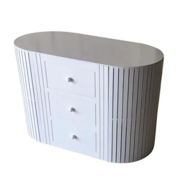 Imagem de Kit Festa Mesa Oval Ripada 3 Em 1 Desmontável Branco - Medeiros Decor