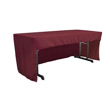 Imagem de LA Linen Toalha de mesa ajustada de popelina de poliéster aberta nas costas para mesas de sala de aula, 244 x 76 x 76 cm, vinho